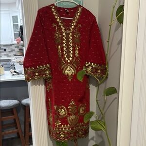 Pakistani Red and Gold Embroidered kurta